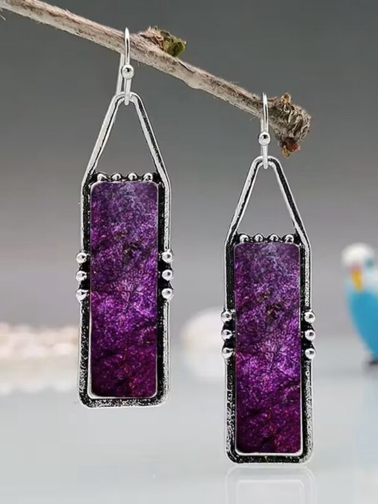 Jewelry - Retro Bohemian Geometric Dangle Earrings with Purple Galaxy Pattern Z2